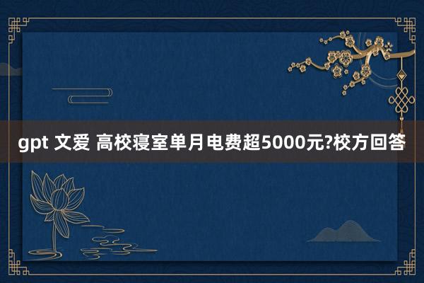 gpt 文爱 高校寝室单月电费超5000元?校方回答
